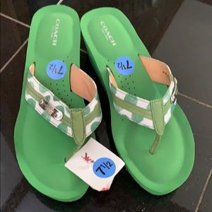 Coach Green Wedge Flip Flops